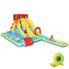 NNECW 7 in 1 Inflatable Water Park Dual Long Slide Jumping Bounce House with Blower-1