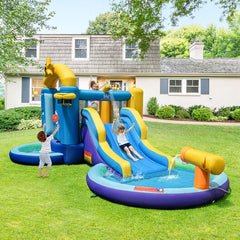 Inflatable Ocean-Themed Bounce House with 680W Blower and 2 Pools-1