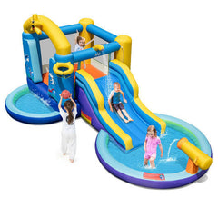 Inflatable Ocean-Themed Bounce House with 680W Blower and 2 Pools-3