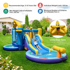 Inflatable Ocean-Themed Bounce House with 680W Blower and 2 Pools-2