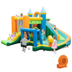 Inflatable Water Slide with Dual Slides and Splash Pool Bounce House with 680W Blower-1