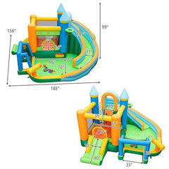 Inflatable Water Slide with Dual Slides and Splash Pool Bounce House with 680W Blower-2
