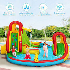 Kid's Inflatable Water Slide Bounce House with Climbing Wall and Pool Without Blower-3