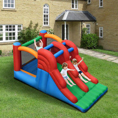 6-in-1 Inflatable Bounce House with Climbing Wall and Basketball Hoop with Blower-1