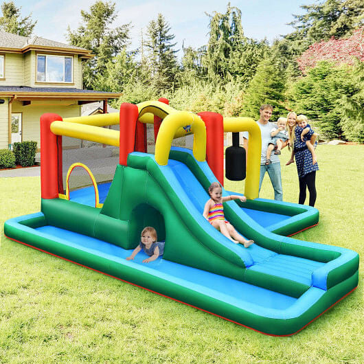 Inflatable Water Slide Climbing Bounce House with Tunnel and 735W Blower-0
