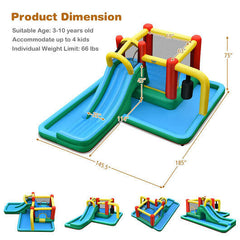 Inflatable Water Slide Climbing Bounce House with Tunnel and 735W Blower-2
