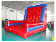 Red and blue inflatable climbing wall by Soft Summits with a simple design, perfect for easy set-up and indoor or outdoor use.