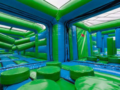 Soft Summits First Generation Obstacle Course with colorful inflatable obstacles and climbing sections for kids.
