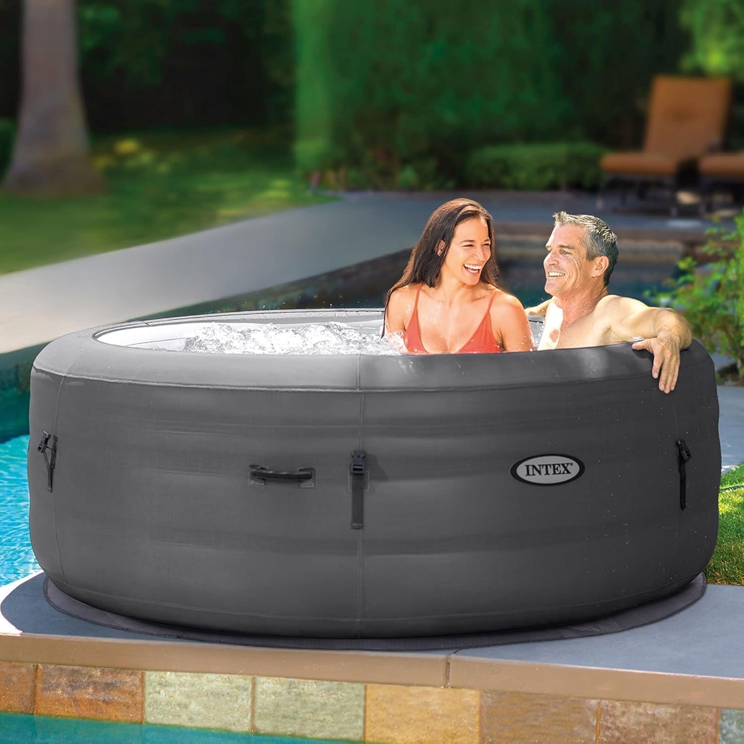 Gray 4 Person Inflatable Heated Hot Tub-0