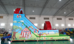 A side-angle view of Soft Summits' commercial-size PVC inflatable water slide, highlighting its sleek profile and easy setup for events.
