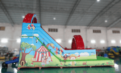 Side view of Soft Summits commercial size PVC inflatable water slide with colorful, durable waterproof design and multiple sliding lanes.