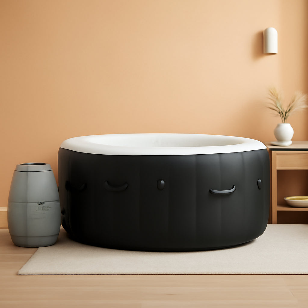 Black 4 Person Inflatable Hot Tub With 60 Air Jets Outdoor Spa-0