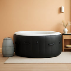 Black 4 Person Inflatable Hot Tub With 60 Air Jets Outdoor Spa-0