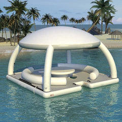 3D render of Soft Summits inflatable leisure tent on a platform, showcasing its spacious, durable design for outdoor relaxation.