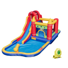 NNECW 9-in-1 Inflatable Bounce Castle with Waterslide for 3+ (with 680W Blower)-1