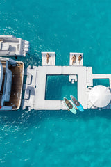 Soft Summits commercial grade PVC inflatable sofa viewed from above, showing its top surface and in-situ setup.