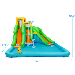 NNECW Inflatable Water Park with Two Slides for Outdoor Play without Blower-2