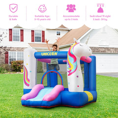 NNECW Inflatable Unicorn Theme Bounce House with Slide & Basketball Hoop with Blower