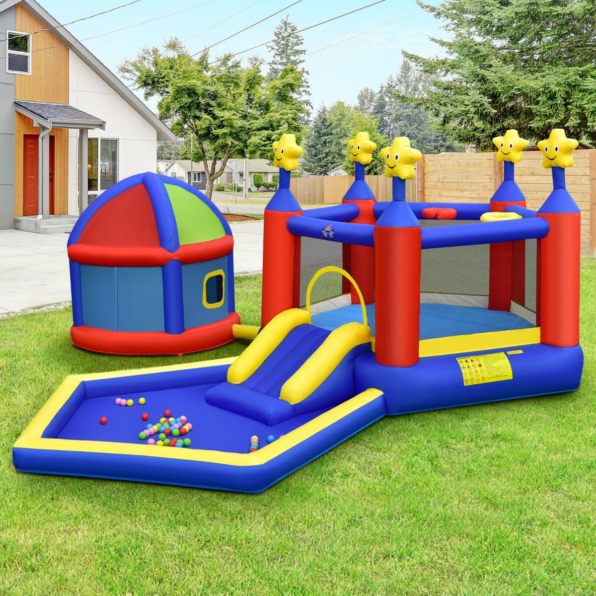 NNECW Kids Inflatable Bouncy House with Double Basketball Hoops without Blower-0
