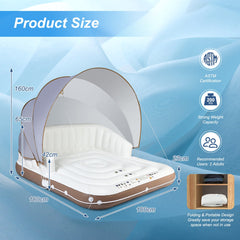 NNECW Inflatable Pool Floating Lounge Chair with 2 Cup Holders Retractable Canopy