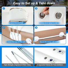 NNECW Inflatable Pool Floating Lounge Chair with 2 Cup Holders Retractable Canopy