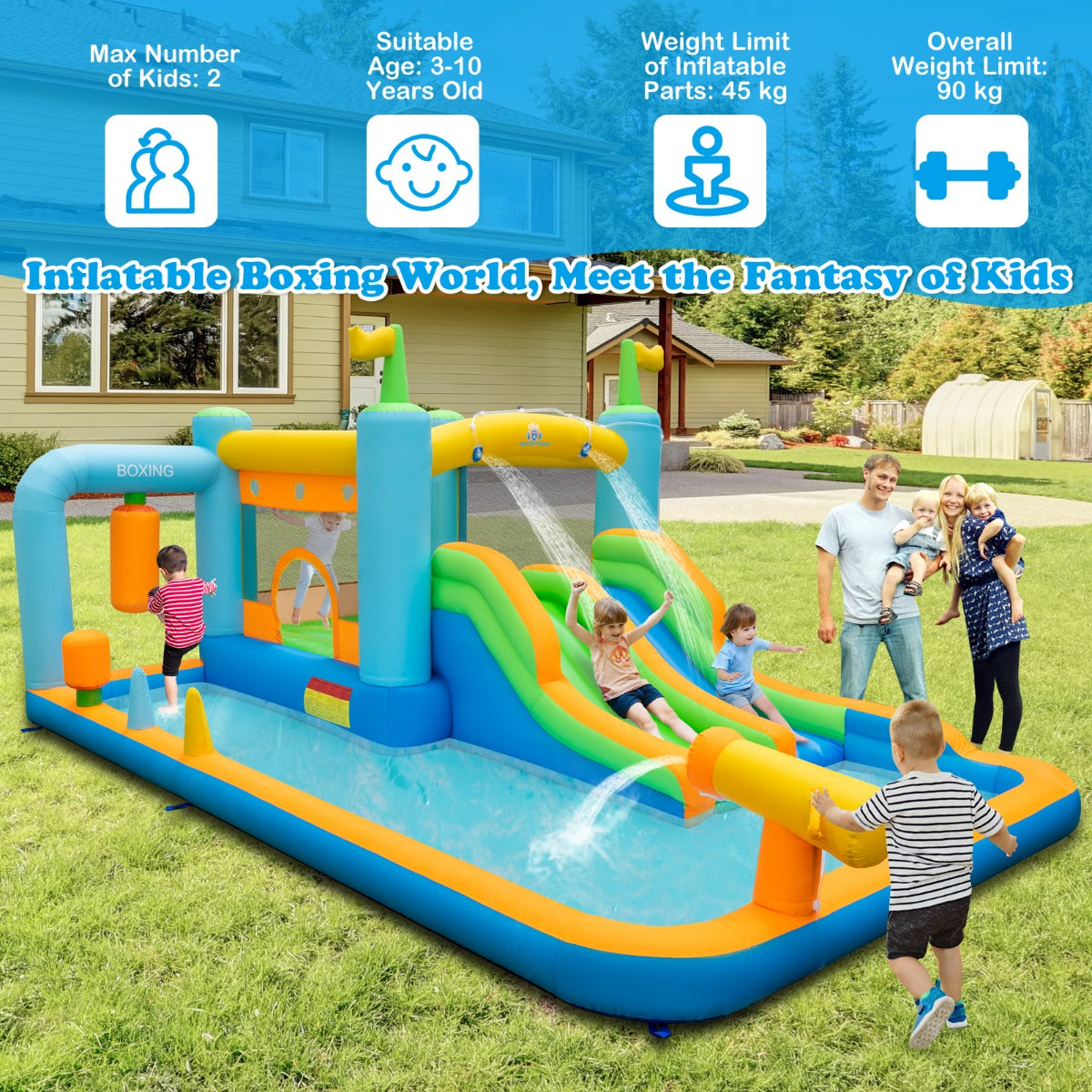 NNECW Inflatable Bounce House with Dual Slides for Kids Aged 3-10 Years (with Blower)-0