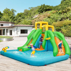 NNECW Inflatable Water Park with Two Slides for Outdoor Play without Blower-0