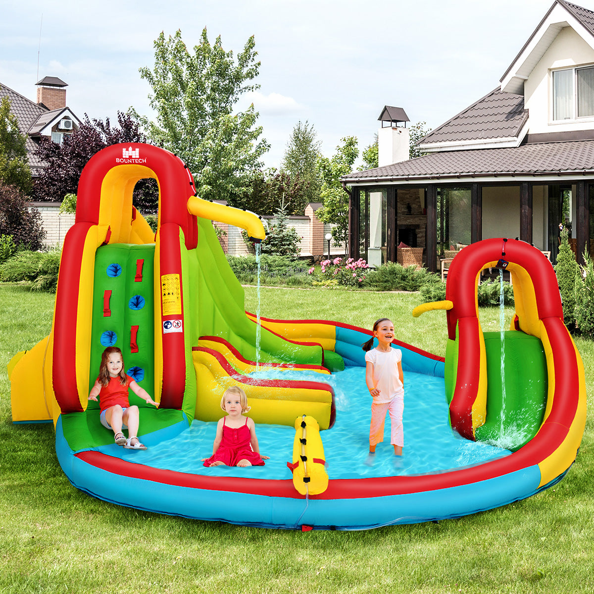 NNECW Inflatable Water Slide Jumping Castle with Two Slides Trampoline-0