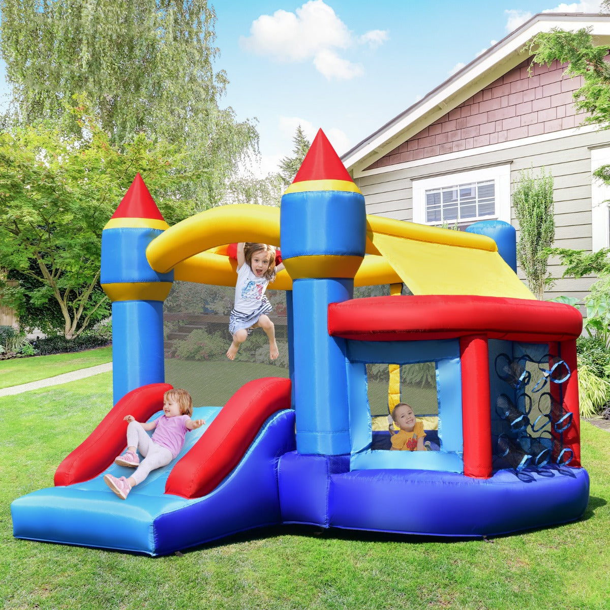 NNECW Multifunctional Inflatable Bounce House with Slide for Backyard with Blower-0
