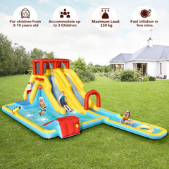 NNECW 7 in 1 Inflatable Water Park Dual Long Slide Jumping Bounce House with Blower
