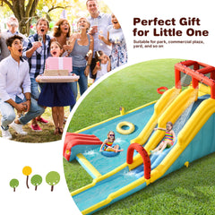 NNECW 7 in 1 Inflatable Water Park Dual Long Slide Jumping Bounce House with Blower