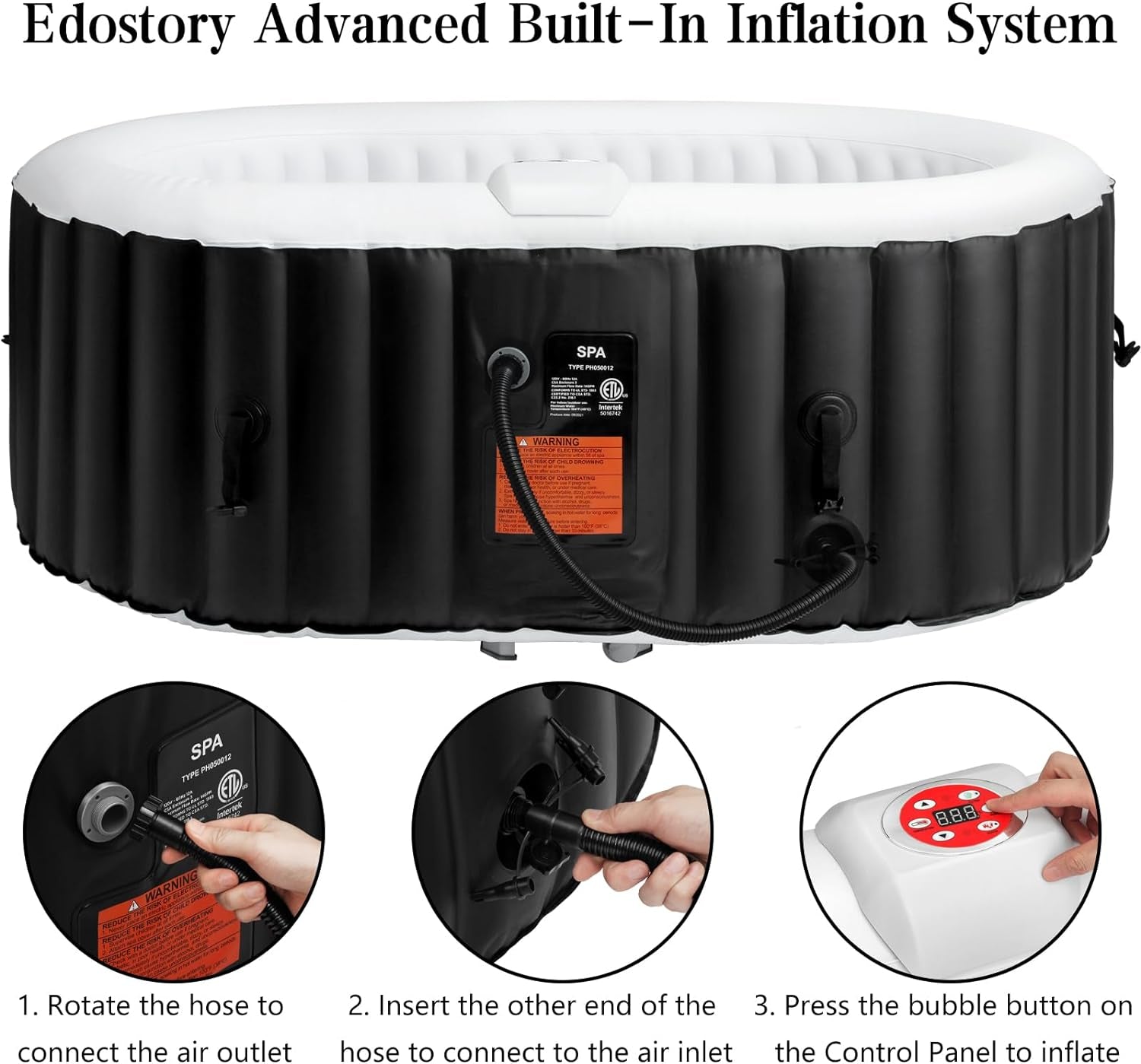 Black 2 Person Oval Inflatable Hot Tub