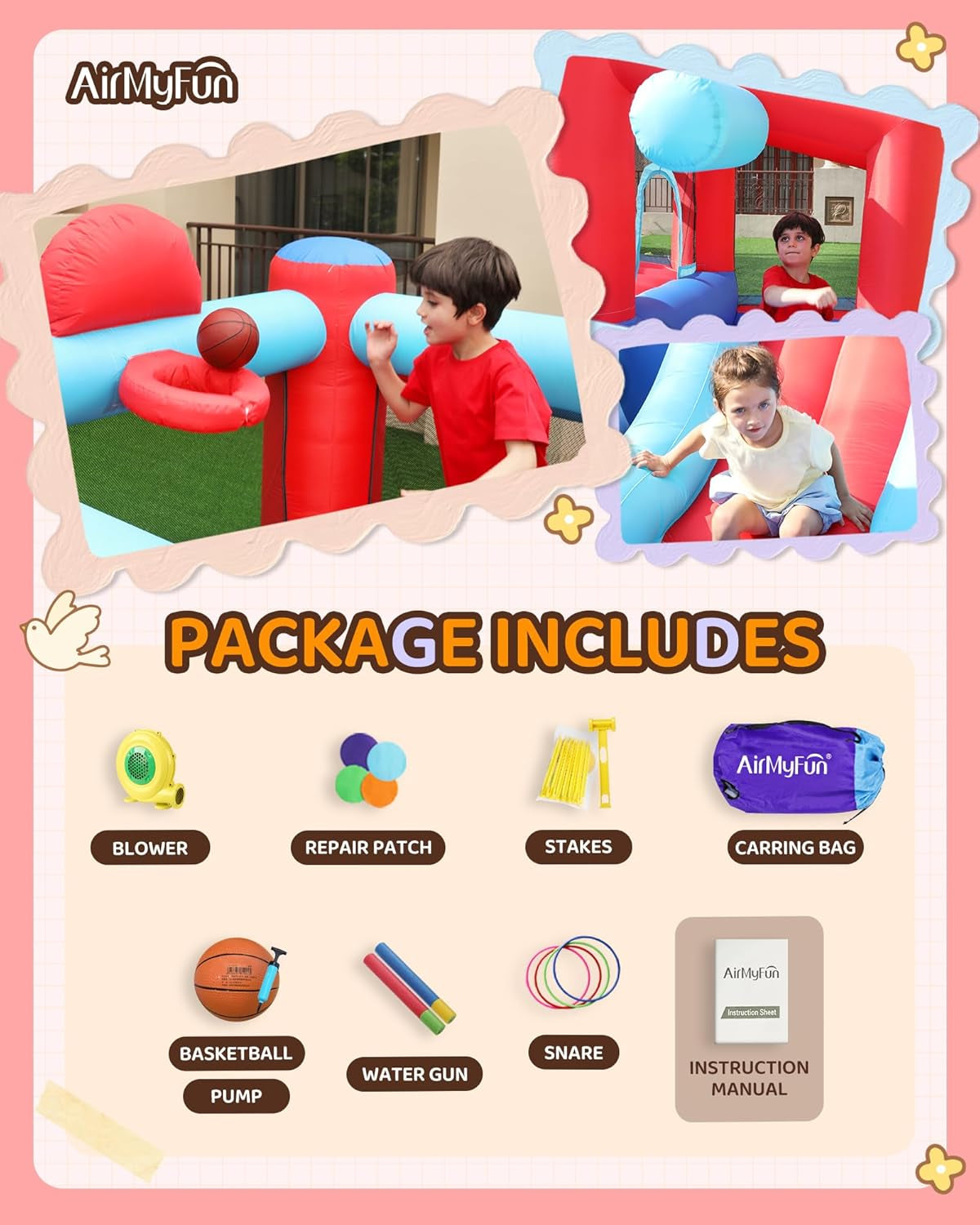 Inflatable Bounce House with Slide, Ball Pit & Hoop