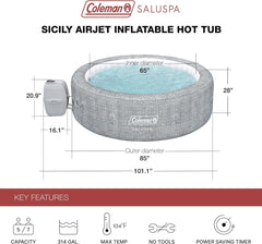 7 Person Gray Inflatable Hot Tub 180 Jets