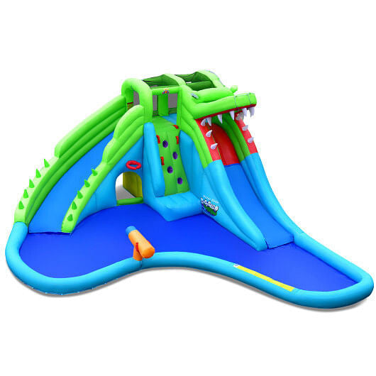 7-in-1 Inflatable Bounce House with Splashing Pool without Blower-0