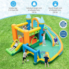 Inflatable Water Slide with Dual Slides and Splash Pool Bounce House with 680W Blower-3