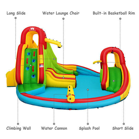 Kid's Inflatable Water Slide Bounce House with Climbing Wall and Pool Without Blower