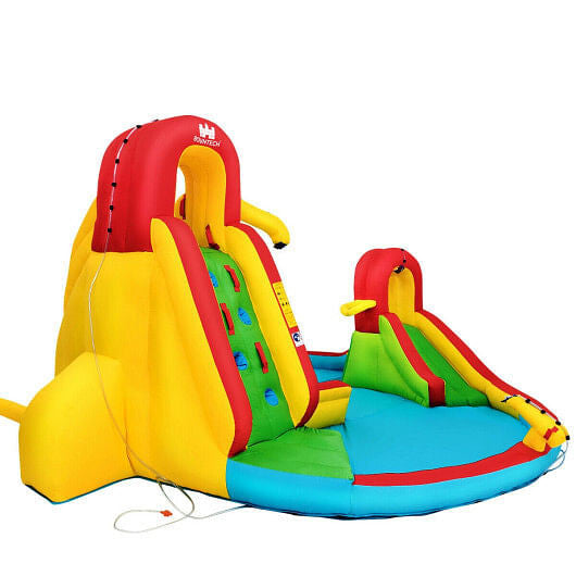 Kid's Inflatable Water Slide Bounce House with Climbing Wall and Pool Without Blower-0
