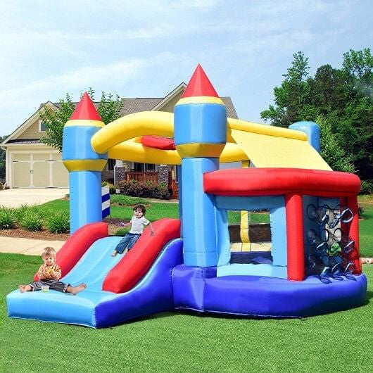 Castle Slide Inflatable Bounce House with Ball Pit and Basketball Hoop