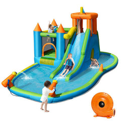 Inflatable Water Slide Kids Bounce House Splash Water Pool with 735W Blower-0