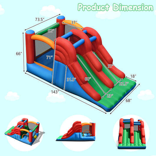 6-in-1 Inflatable Bounce House with Climbing Wall and Basketball Hoop with Blower