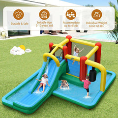 Inflatable Water Slide Climbing Bounce House with Tunnel and 735W Blower-1