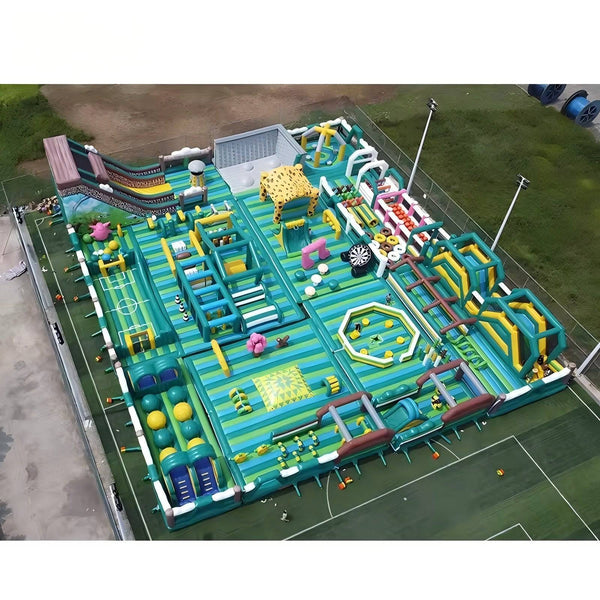 Soft Summit's 3rd Generation Obstacle Course with colorful hurdles, tunnels, and climbing elements for kids' outdoor play.