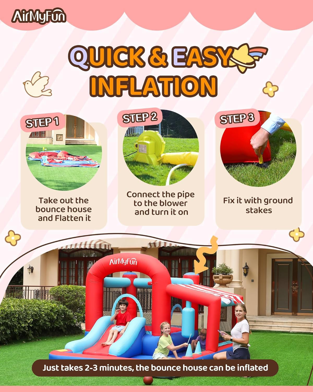 Inflatable Bounce House with Slide, Ball Pit & Hoop