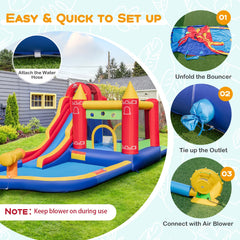 NNECW 9-in-1 Inflatable Bounce Castle with Waterslide for 3+ (with 680W Blower)