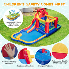 NNECW 9-in-1 Inflatable Bounce Castle with Waterslide for 3+ (with 680W Blower)