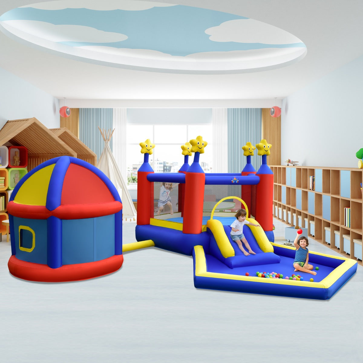NNECW Kids Inflatable Bouncy House with Double Basketball Hoops without Blower