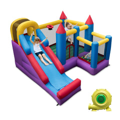 NNECW 5-in-1 Inflatable Bounce House with Slide & Trampoline with Blower