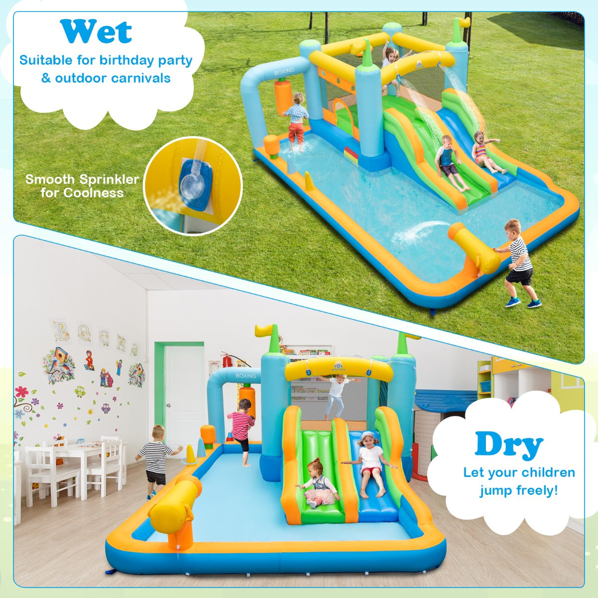 NNECW Inflatable Bounce House with Dual Slides for Kids Aged 3-10 Years (with Blower)