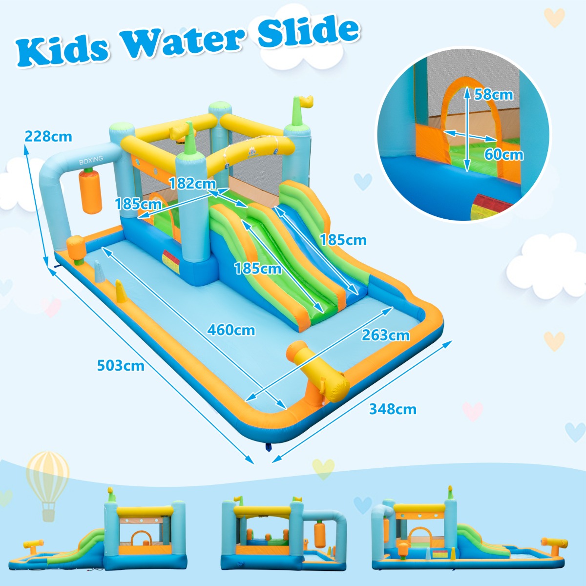 NNECW Inflatable Bounce House with Dual Slides for Kids Aged 3-10 Years (with Blower)